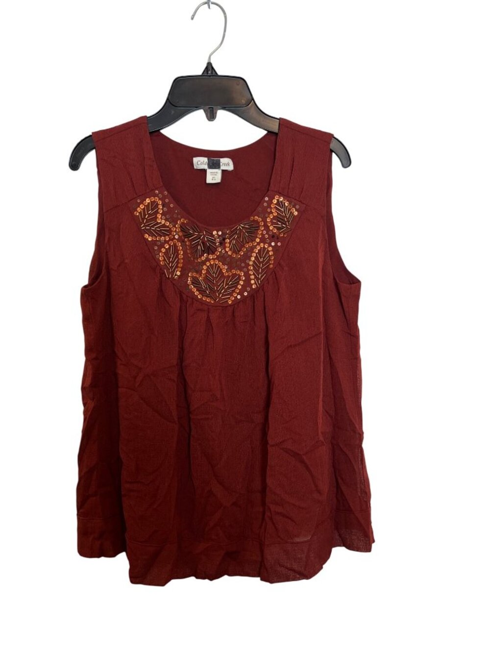 Coldwater Creek XS Embroidered Red Sleeveless Blouse With Sequins & Tank Inside